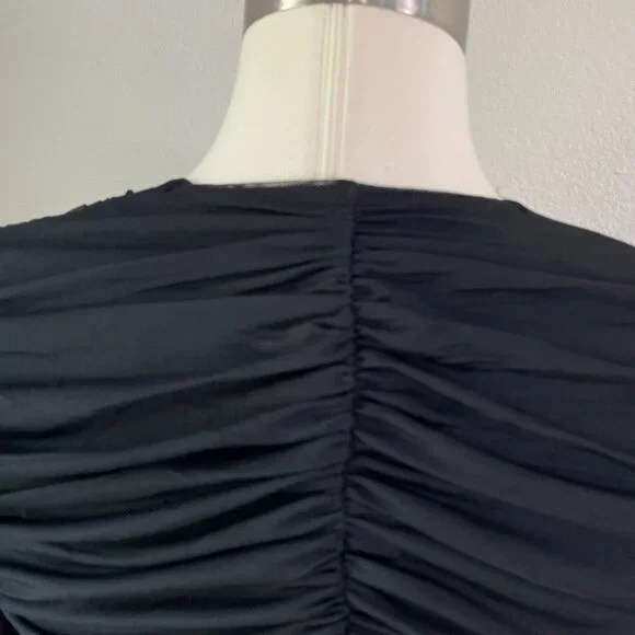 Express Womens Medium Body Contour Black Ruched Mesh Long Sleeve Top Blouse - Picture 6 of 9